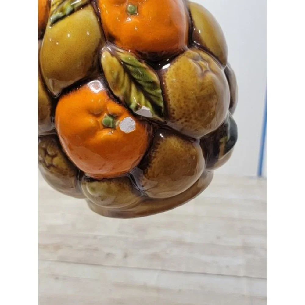 vintage Majolica Pitcher tropical w orange lemon-Japan-Inarco MCM Citrus Fruit - Picture 10 of 10